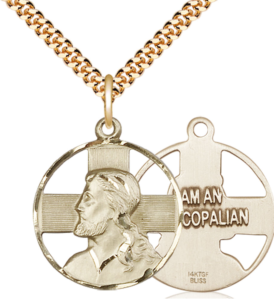 14kt Gold Filled Cross Pendant on a 24 inch Gold Plate Heavy Curb chain