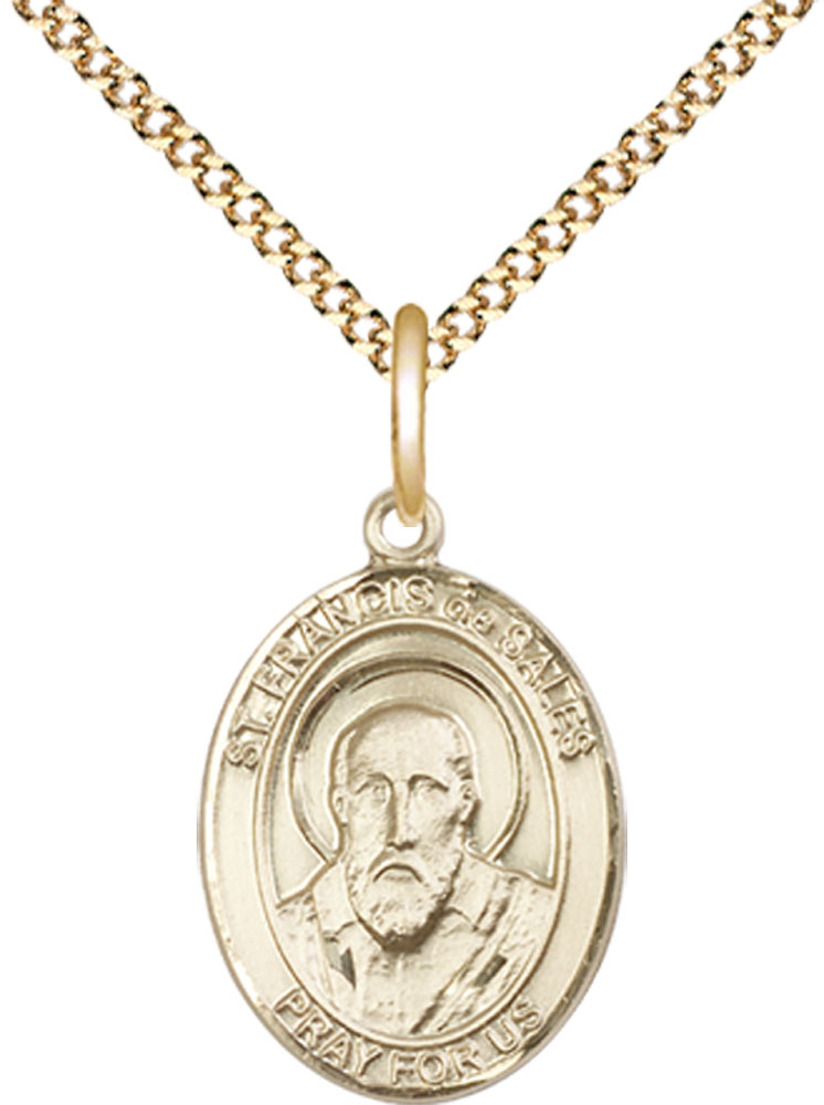 14kt Gold Filled Saint Francis de Sales Pendant on a 18 inch Gold Plate Light Curb chain