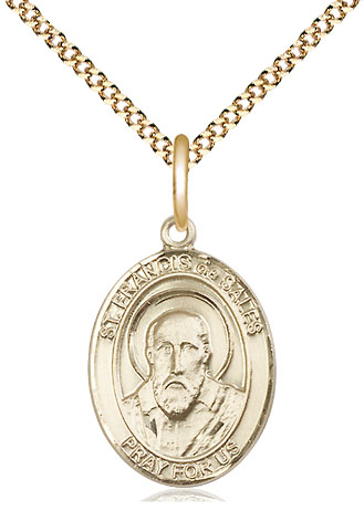 14kt Gold Filled Saint Francis de Sales Pendant on a 18 inch Gold Plate Light Curb chain