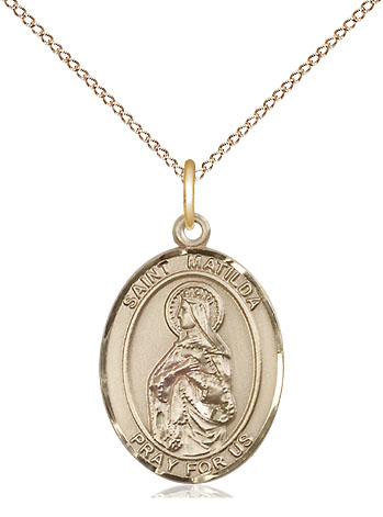 14kt Gold Filled Saint Matilda Pendant on a 18 inch Gold Filled Light Curb chain