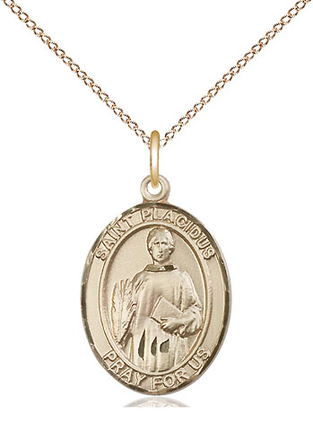 14kt Gold Filled Saint Placidus Pendant on a 18 inch Gold Filled Light Curb chain