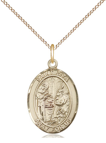 14kt Gold Filled Saint Zita Pendant on a 18 inch Gold Filled Light Curb chain