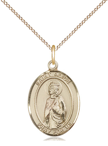 14kt Gold Filled Saint Alice Pendant on a 18 inch Gold Filled Light Curb chain