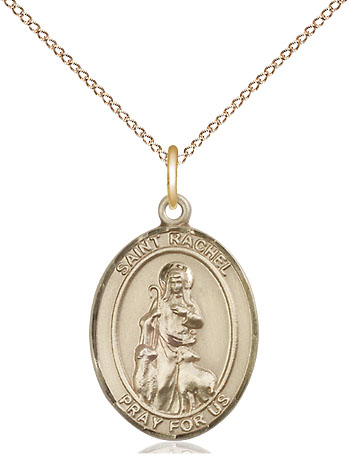 14kt Gold Filled Saint Rachel Pendant on a 18 inch Gold Filled Light Curb chain