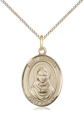 14kt Gold Filled Saint Rebecca Pendant on a 18 inch Gold Filled Light Curb chain