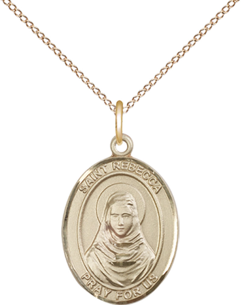 14kt Gold Filled Saint Rebecca Pendant on a 18 inch Gold Filled Light Curb chain