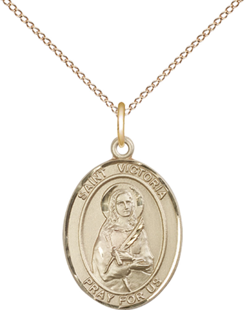 14kt Gold Filled Saint Victoria Pendant on a 18 inch Gold Filled Light Curb chain