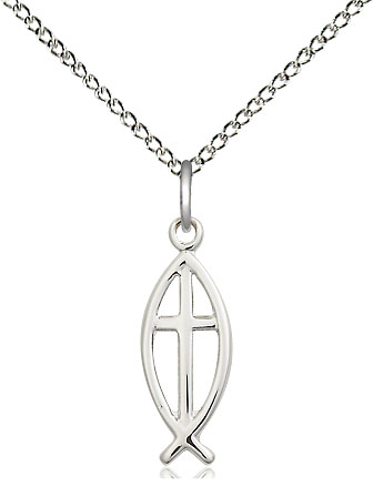 Sterling Silver Fish Cross Pendant on a 18 inch Sterling Silver Light Curb chain