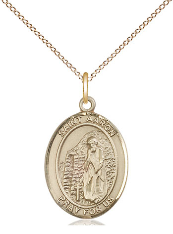 14kt Gold Filled Saint Aaron Pendant on a 18 inch Gold Filled Light Curb chain