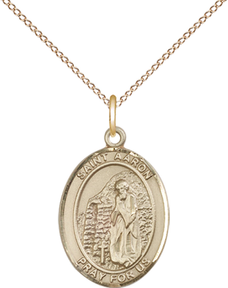 14kt Gold Filled Saint Aaron Pendant on a 18 inch Gold Filled Light Curb chain