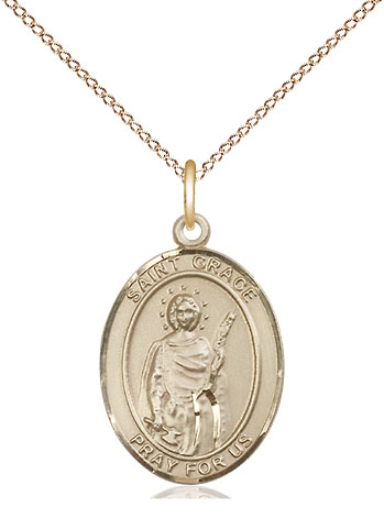 14kt Gold Filled Saint Grace Pendant on a 18 inch Gold Filled Light Curb chain