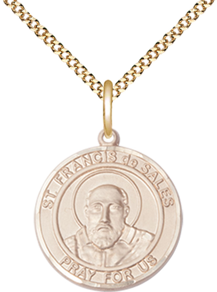 14kt Gold Filled Saint Francis de Sales Pendant on a 18 inch Gold Plate Light Curb chain