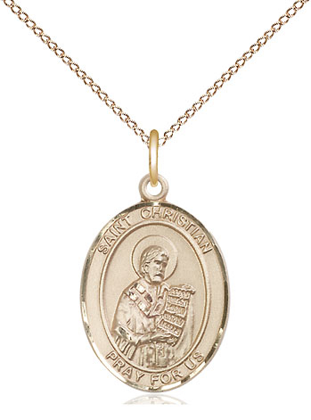 14kt Gold Filled Saint Christian Demosthenes Pendant on a 18 inch Gold Filled Light Curb chain