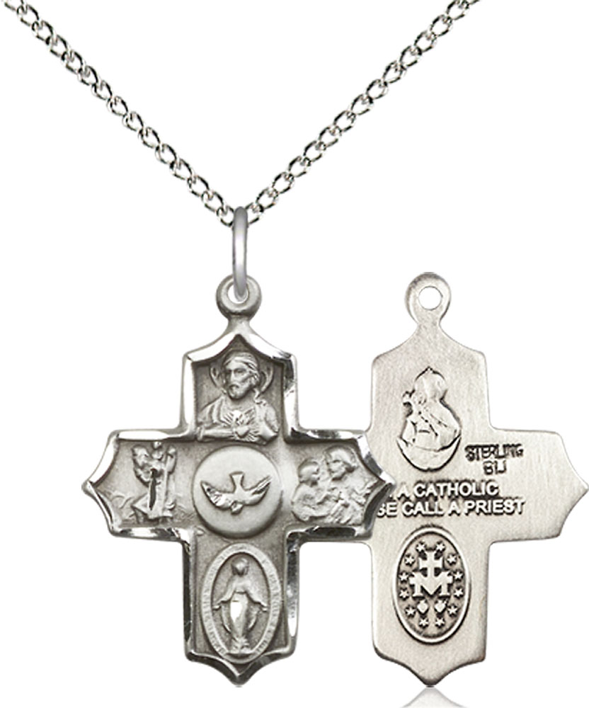 Sterling Silver 5-Way Pendant on a 18 inch Sterling Silver Light Curb chain