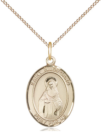 14kt Gold Filled Saint Hildegard von Bingen Pendant on a 18 inch Gold Filled Light Curb chain