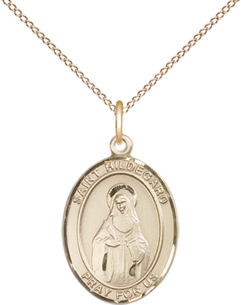 14kt Gold Filled Saint Hildegard von Bingen Pendant on a 18 inch Gold Filled Light Curb chain