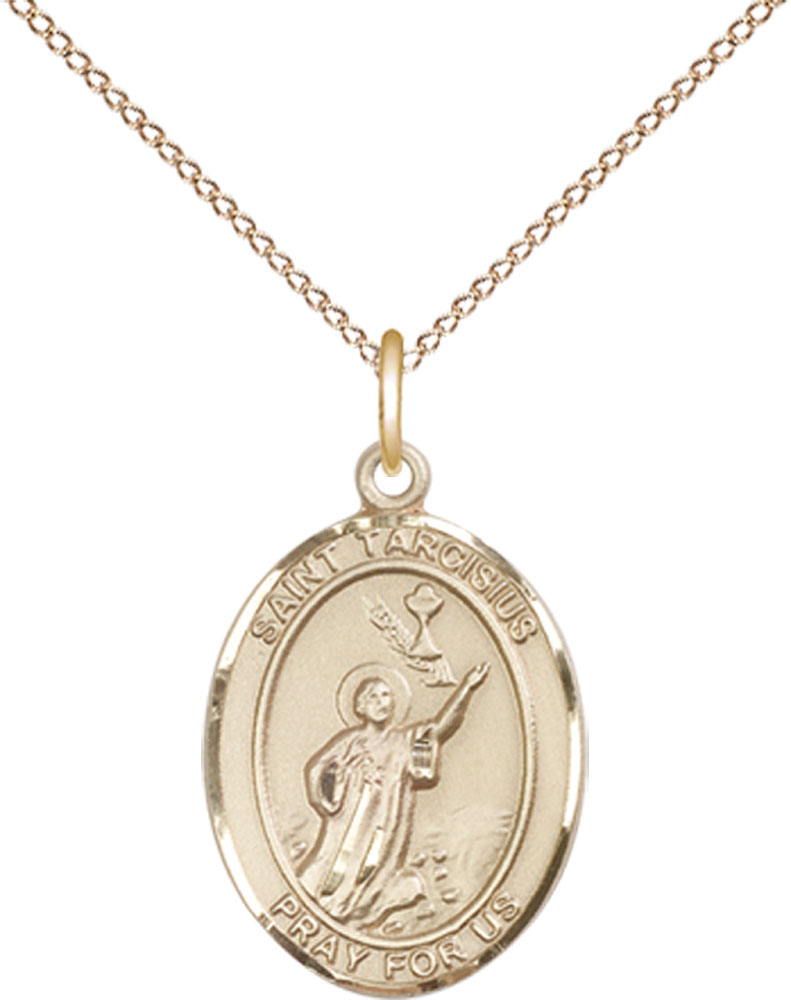 14kt Gold Filled Saint Tarcisius Pendant on a 18 inch Gold Filled Light Curb chain