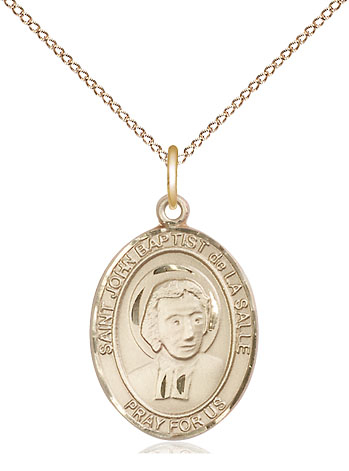 14kt Gold Filled Saint John Baptist de la Salle Pendant on a 18 inch Gold Filled Light Curb chain