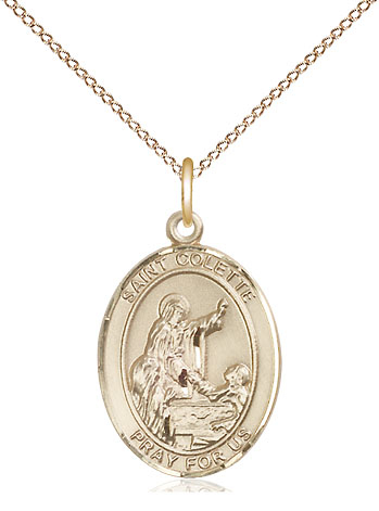 14kt Gold Filled Saint Colette Pendant on a 18 inch Gold Filled Light Curb chain