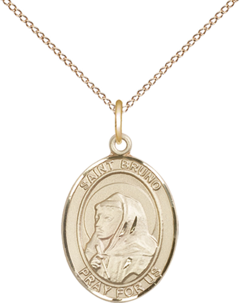 14kt Gold Filled Saint Bruno Pendant on a 18 inch Gold Filled Light Curb chain
