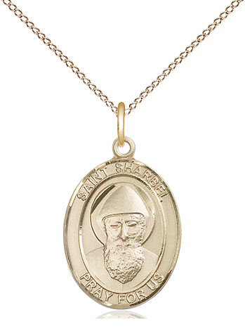 14kt Gold Filled Saint Sharbel Pendant on a 18 inch Gold Filled Light Curb chain