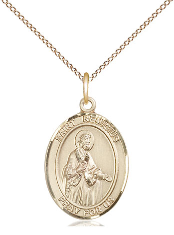 14kt Gold Filled Saint Remigius of Reims Pendant on a 18 inch Gold Filled Light Curb chain