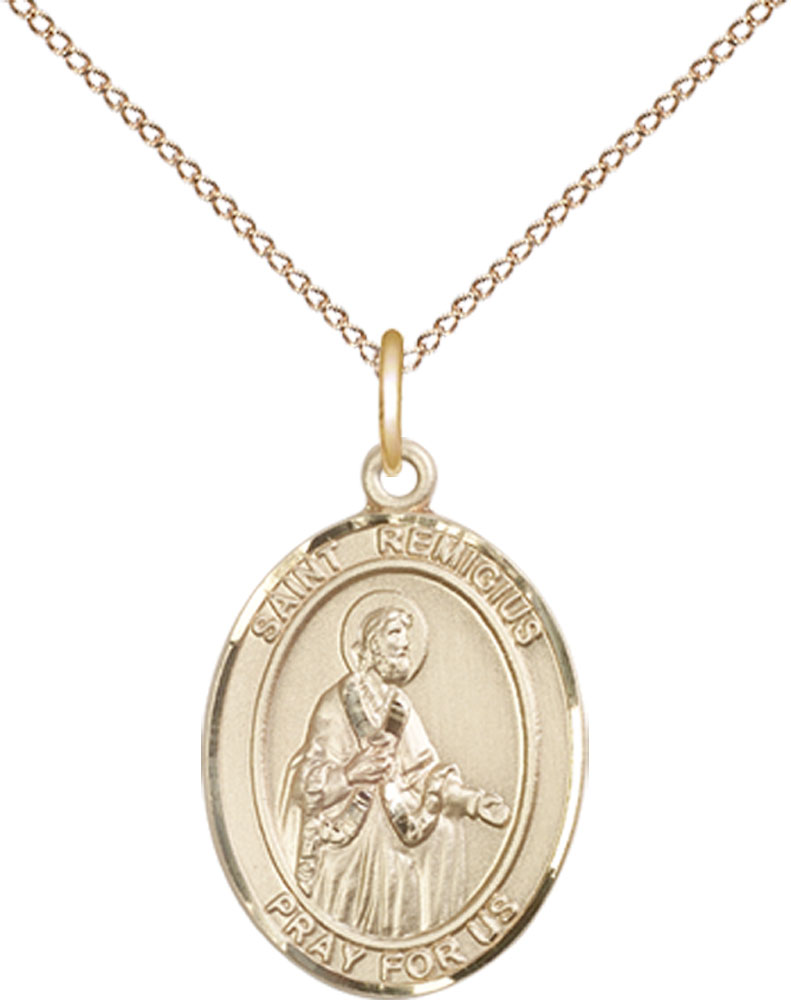 14kt Gold Filled Saint Remigius of Reims Pendant on a 18 inch Gold Filled Light Curb chain
