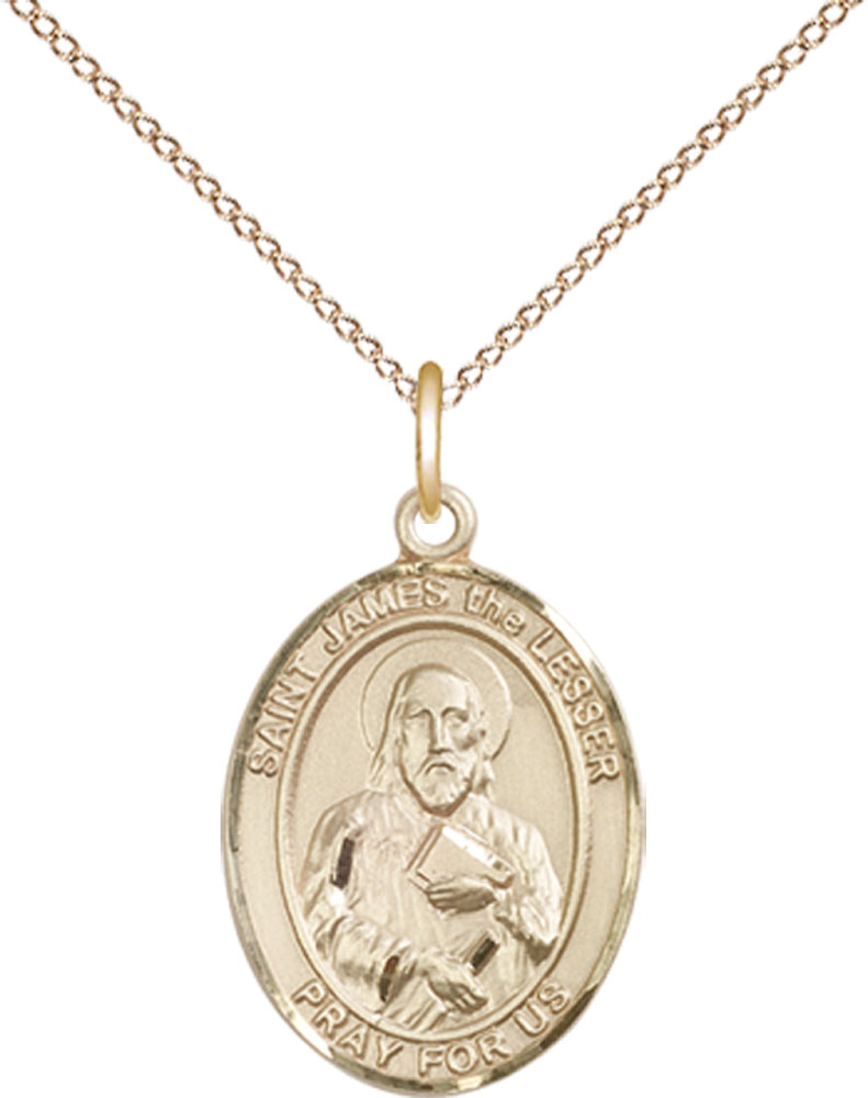 14kt Gold Filled Saint James the Lesser Pendant on a 18 inch Gold Filled Light Curb chain