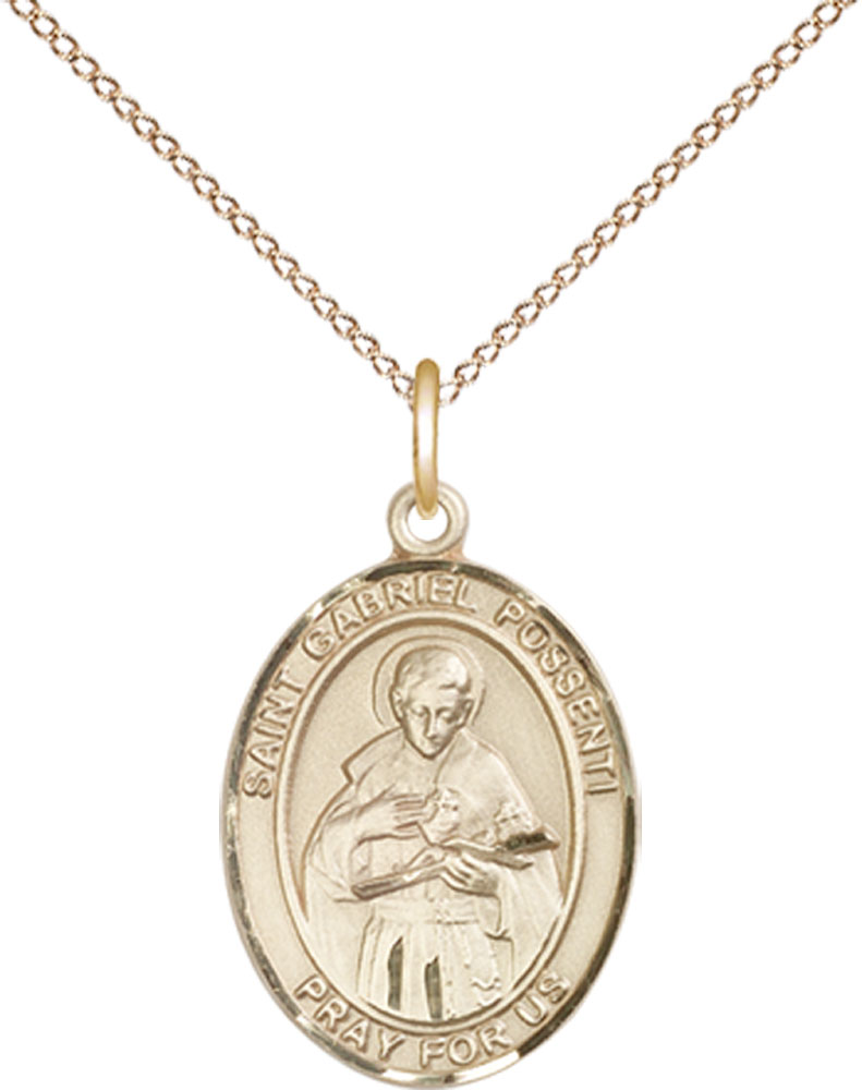 14kt Gold Filled Saint Gabriel Possenti Pendant on a 18 inch Gold Filled Light Curb chain