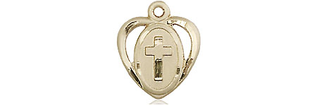 14kt Gold Heart Cross Medal