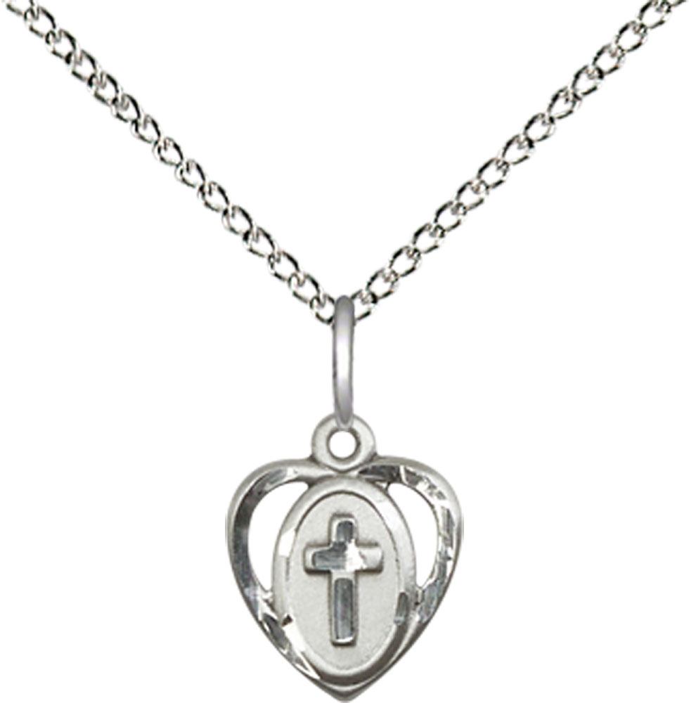 Sterling Silver Heart Cross Pendant on a 18 inch Sterling Silver Light Curb chain