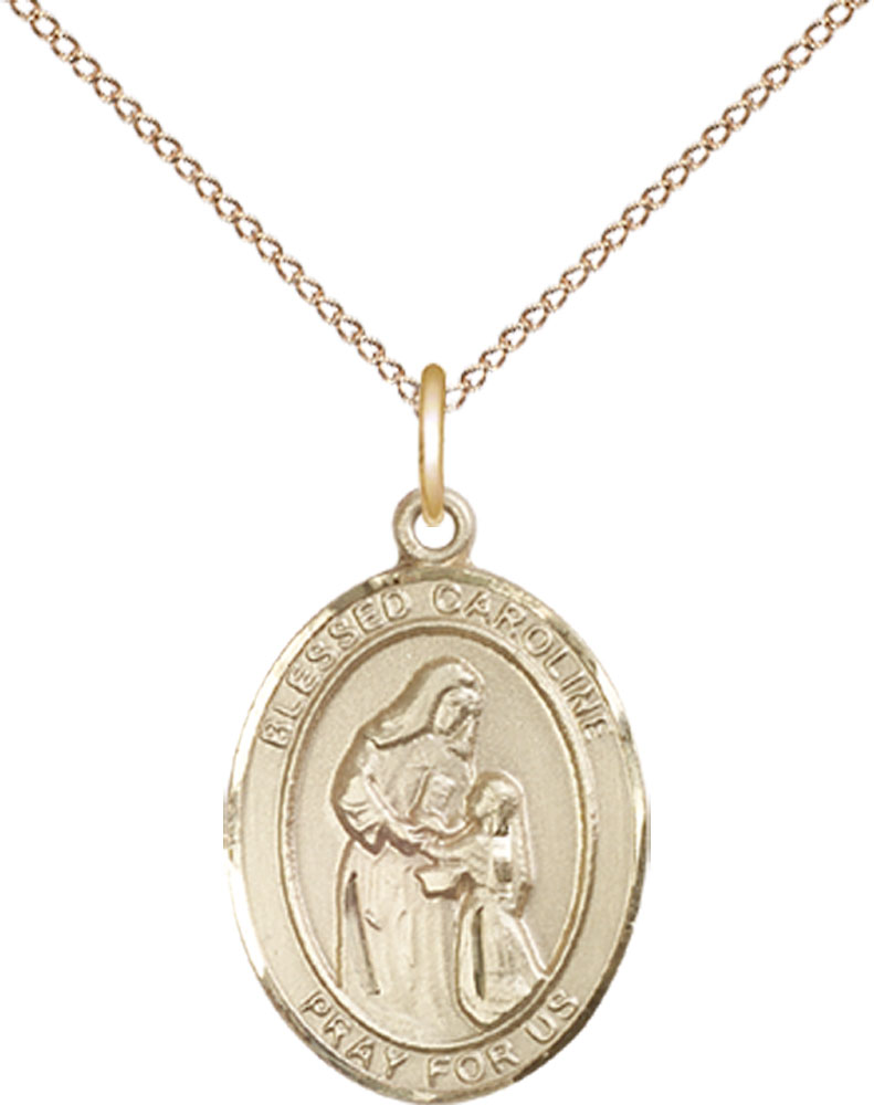 14kt Gold Filled Blessed Caroline Gerhardinger Pendant on a 18 inch Gold Filled Light Curb chain