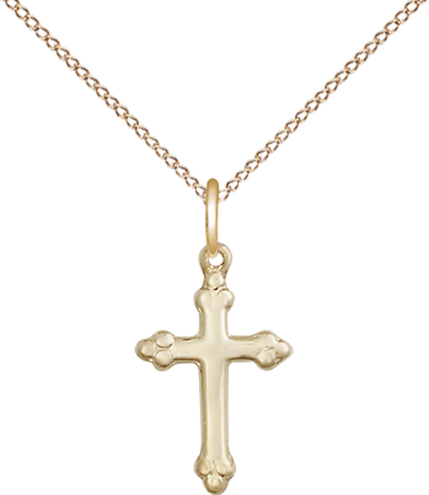 14kt Gold Filled Cross Pendant on a 18 inch Gold Filled Light Curb chain
