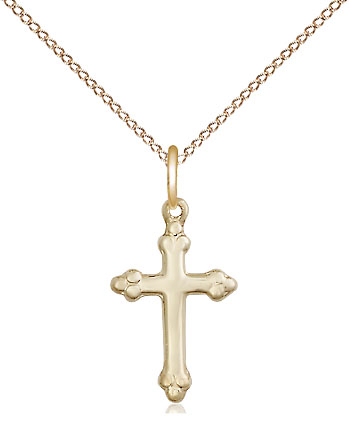 14kt Gold Filled Cross Pendant on a 18 inch Gold Filled Light Curb chain