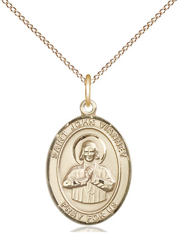 14kt Gold Filled Saint John Vianney Pendant on a 18 inch Gold Filled Light Curb chain