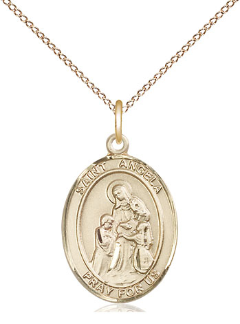 14kt Gold Filled Saint Angela Merici Pendant on a 18 inch Gold Filled Light Curb chain