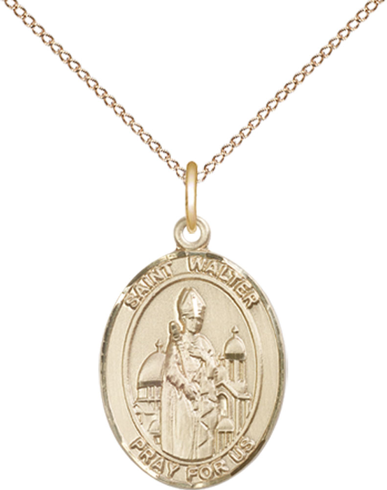 14kt Gold Filled Saint Walter of Pontnoise Pendant on a 18 inch Gold Filled Light Curb chain