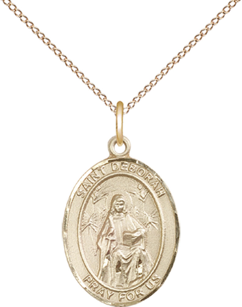 14kt Gold Filled Saint Deborah Pendant on a 18 inch Gold Filled Light Curb chain
