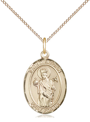 14kt Gold Filled Saint Aedan of Ferns Pendant on a 18 inch Gold Filled Light Curb chain
