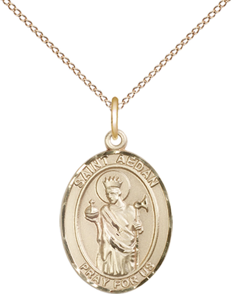 14kt Gold Filled Saint Aedan of Ferns Pendant on a 18 inch Gold Filled Light Curb chain