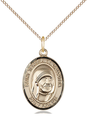 14kt Gold Filled Saint Teresa of Calcutta Pendant on a 18 inch Gold Filled Light Curb chain