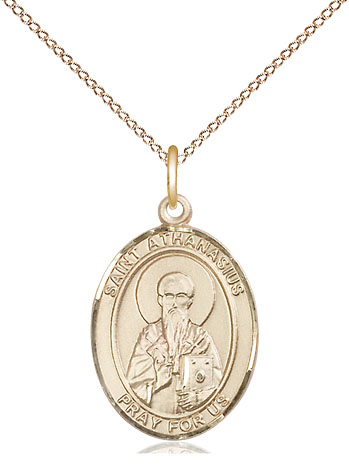 14kt Gold Filled Saint Athanasius Pendant on a 18 inch Gold Filled Light Curb chain