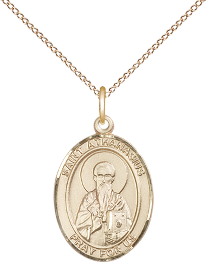 14kt Gold Filled Saint Athanasius Pendant on a 18 inch Gold Filled Light Curb chain