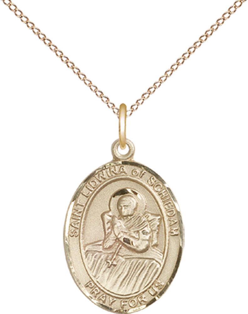 14kt Gold Filled Saint Lidwina of Schiedam Pendant on a 18 inch Gold Filled Light Curb chain