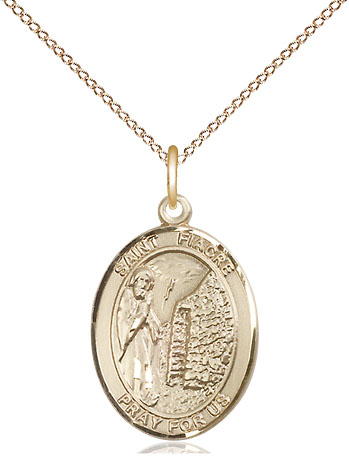 14kt Gold Filled Saint Fiacre Pendant on a 18 inch Gold Filled Light Curb chain