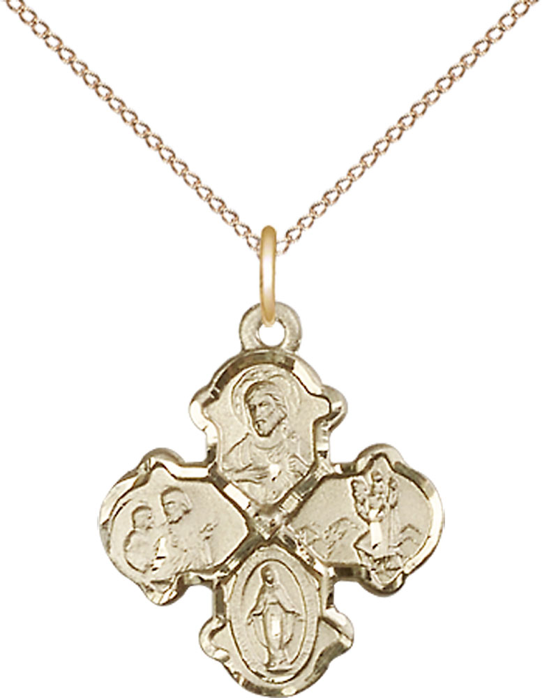 14kt Gold Filled 4-Way Pendant on a 18 inch Gold Filled Light Curb chain