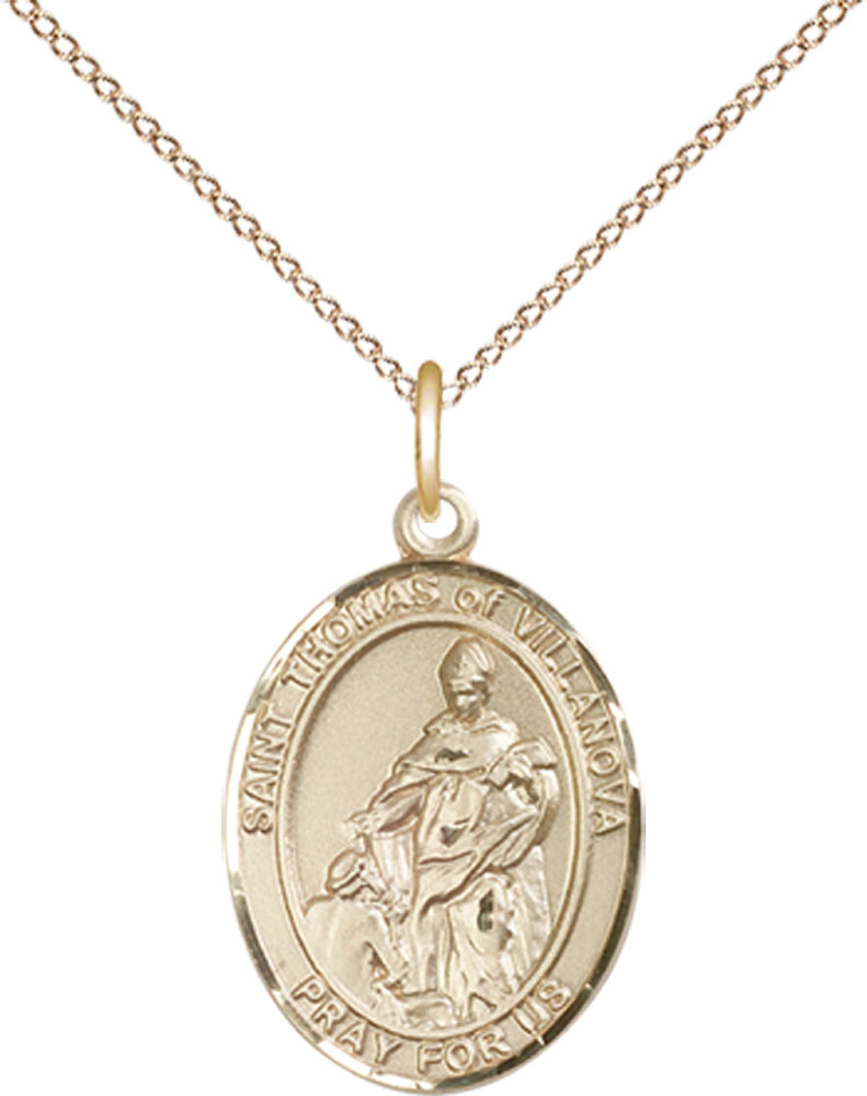 14kt Gold Filled Saint Thomas of Villanova Pendant on a 18 inch Gold Filled Light Curb chain