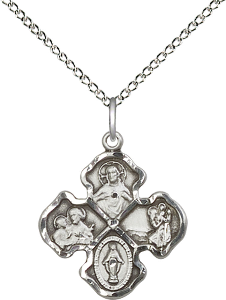 Sterling Silver 4-Way Pendant on a 18 inch Sterling Silver Light Curb chain