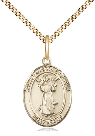 14kt Gold Filled Saint Francis of Assisi Pendant on a 18 inch Gold Plate Light Curb chain