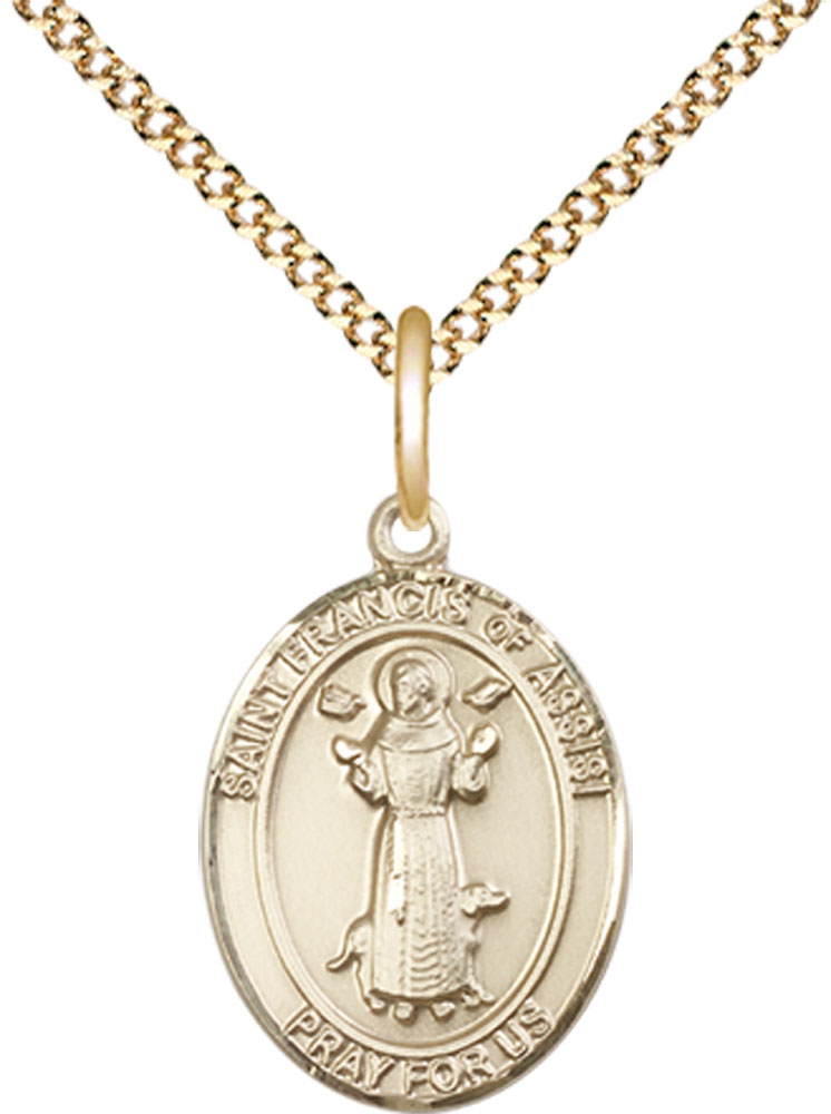14kt Gold Filled Saint Francis of Assisi Pendant on a 18 inch Gold Plate Light Curb chain